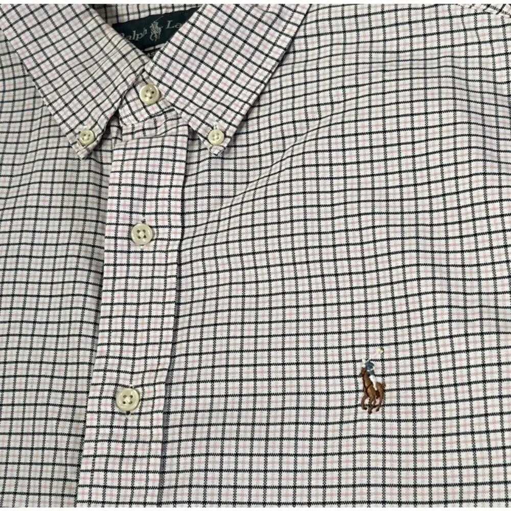 Polo Ralph Lauren Classic Fit Pink Blue Gingham Long Sleeve Button Up Shirt XL